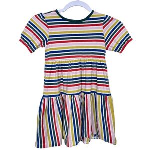 Hanna Andersson Girl's Rainbow Striped Tiered Ruffle Dress 110 US 5‎ 100% Cotton